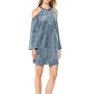 BCBG MAX AZRIA Women's Laguna Faux Suede Lined Halter Shift Dress Size XS Blue